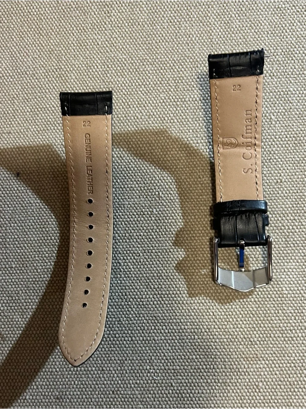 S Coifman 22mm Wide Alligator Textured Black Leather Band